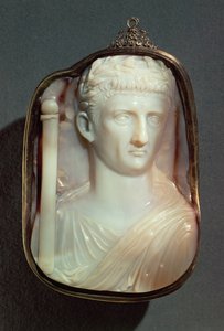 クラウディウス皇帝（10BC-54AD）の肖像画が描かれた瑪瑙カメオ、浮き彫り（瑪瑙）